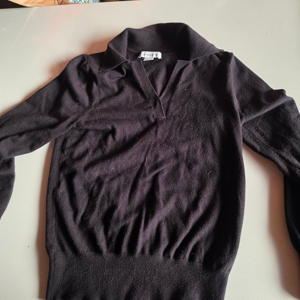 Liz Claiborne Womens Black Long Sleeve Polo Collar Knit Sweater Size S 13472